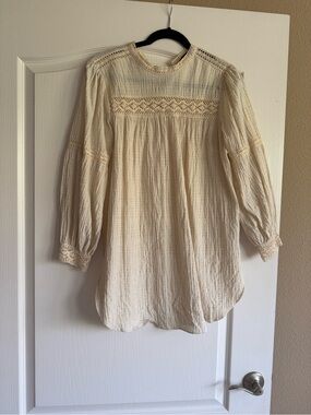 Zara Cream Gauze Lace-Trim Tunic